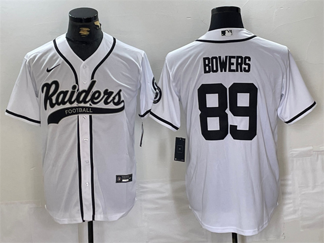 Men's Las Vegas Raiders #89 Brock Bowers White Cool Base Stitched Baseball Jersey